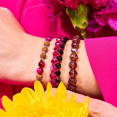 Magenta Quartz & Black Agate | Rose Gold | Double Geom Bracelet
